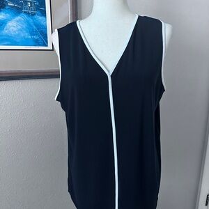 Anne Klein Black Sleeveless V-Neck Top with White Trim